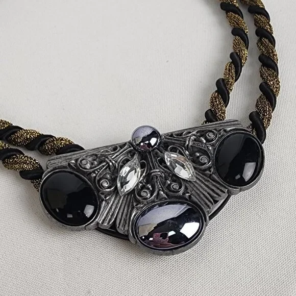 Vintage Metallic Rope Statement Necklace - Picture 3 of 6